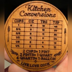 Laser Cut Wood Kitchen Conversion Chart Magnet (Cherry wood)
